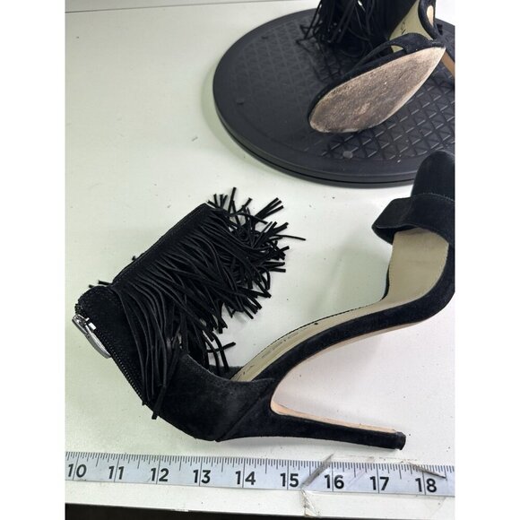 Via Spiga Black Suede Leather Leather Tabia Fringe Ankle Strap Sandals Size 7 - Picture 10 of 10
